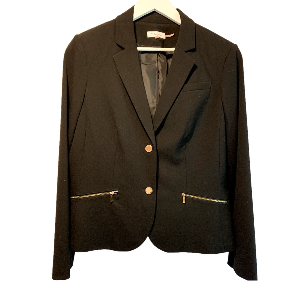 Calvin Klein Black Blazer Women’s Size 14 Gold Button Career Office Jacket
